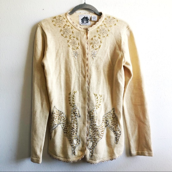 Storybook Knits Holiday Sweater Beaded Sequins Reindeer Cardigan S NWT Christmas - Picture 3 of 17